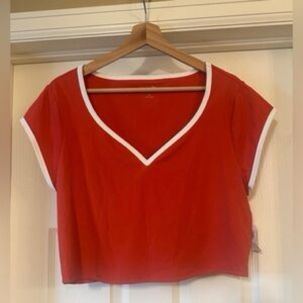Old Navy Red V-Neck Crop Top with White Trim